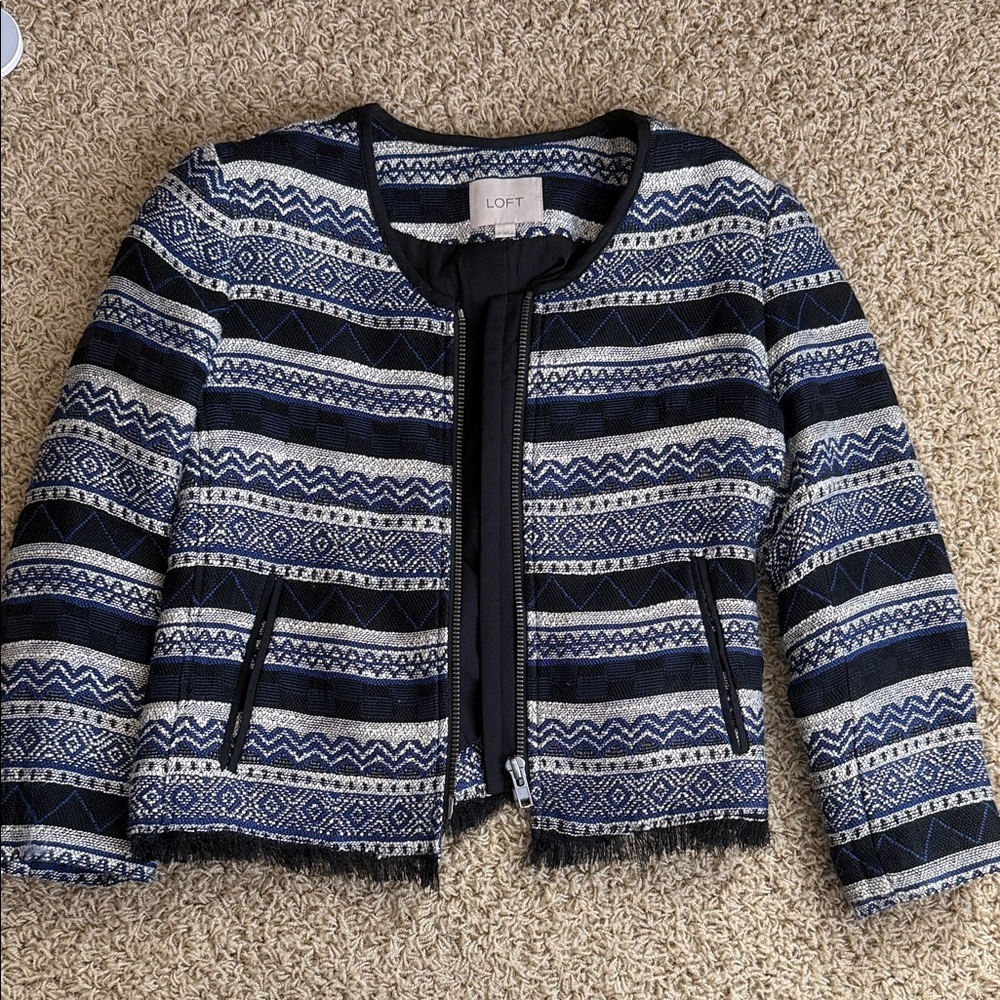 LOFT Women's Geometric Blue and Black Blazer